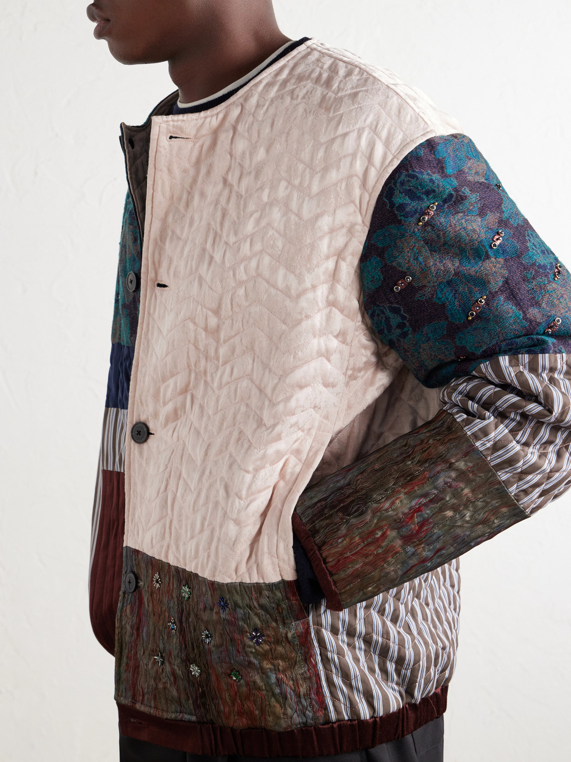 Patchwork Canvas And Jacquard Blouson Jacket