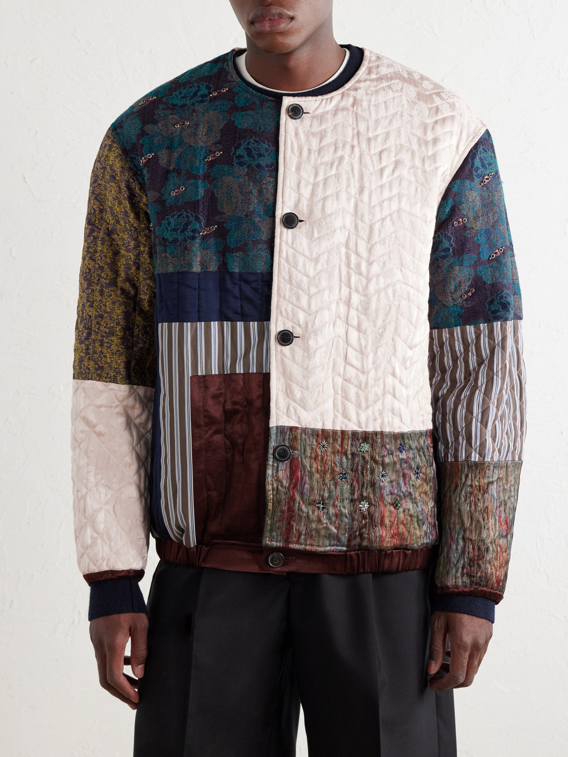 Patchwork Canvas And Jacquard Blouson Jacket