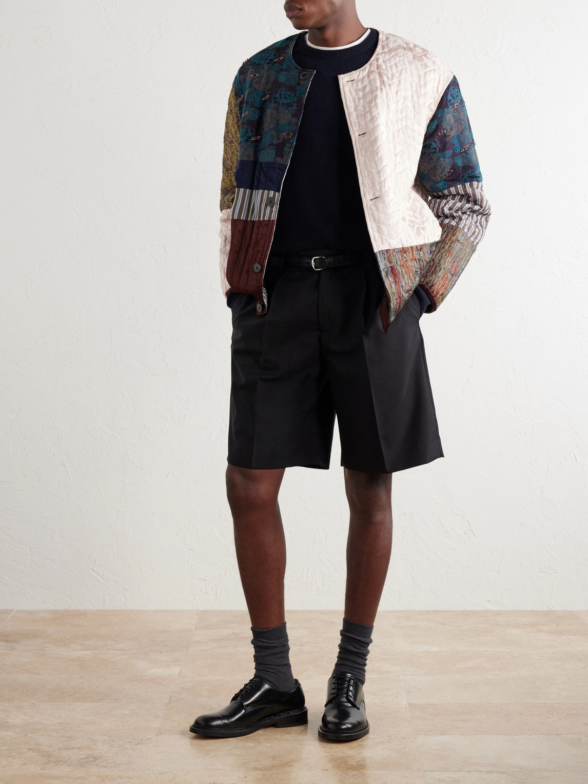 Patchwork Canvas And Jacquard Blouson Jacket