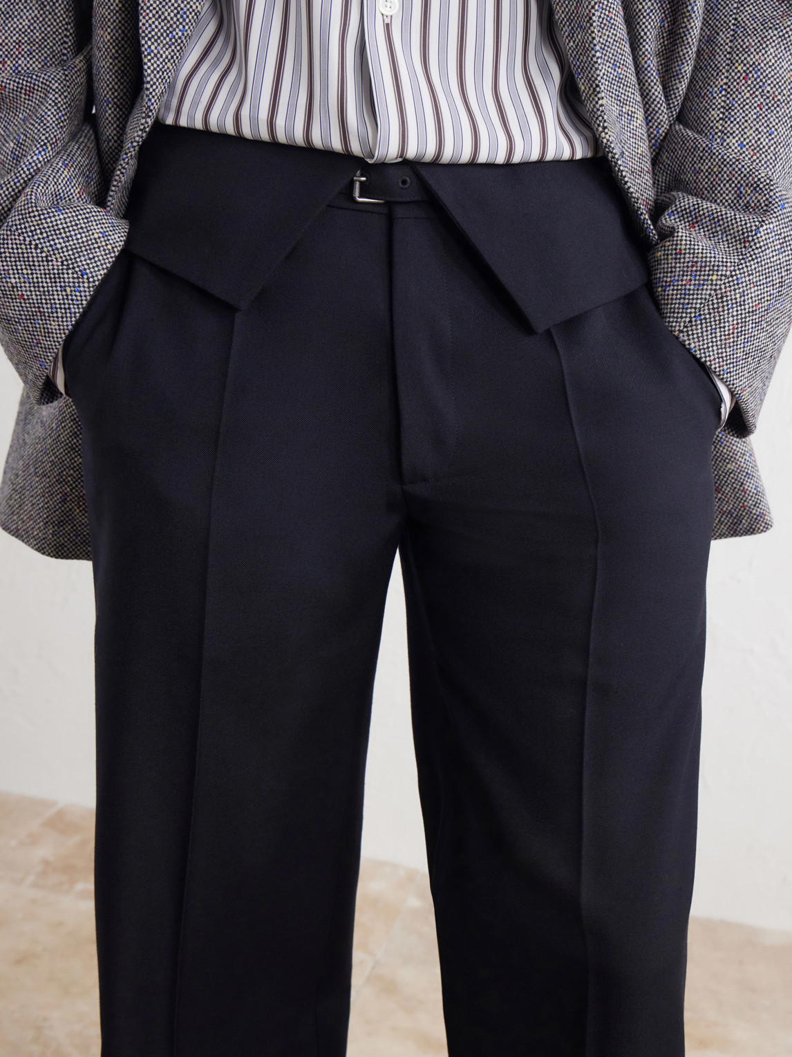 Flared Belted Wool-Twill Trousers