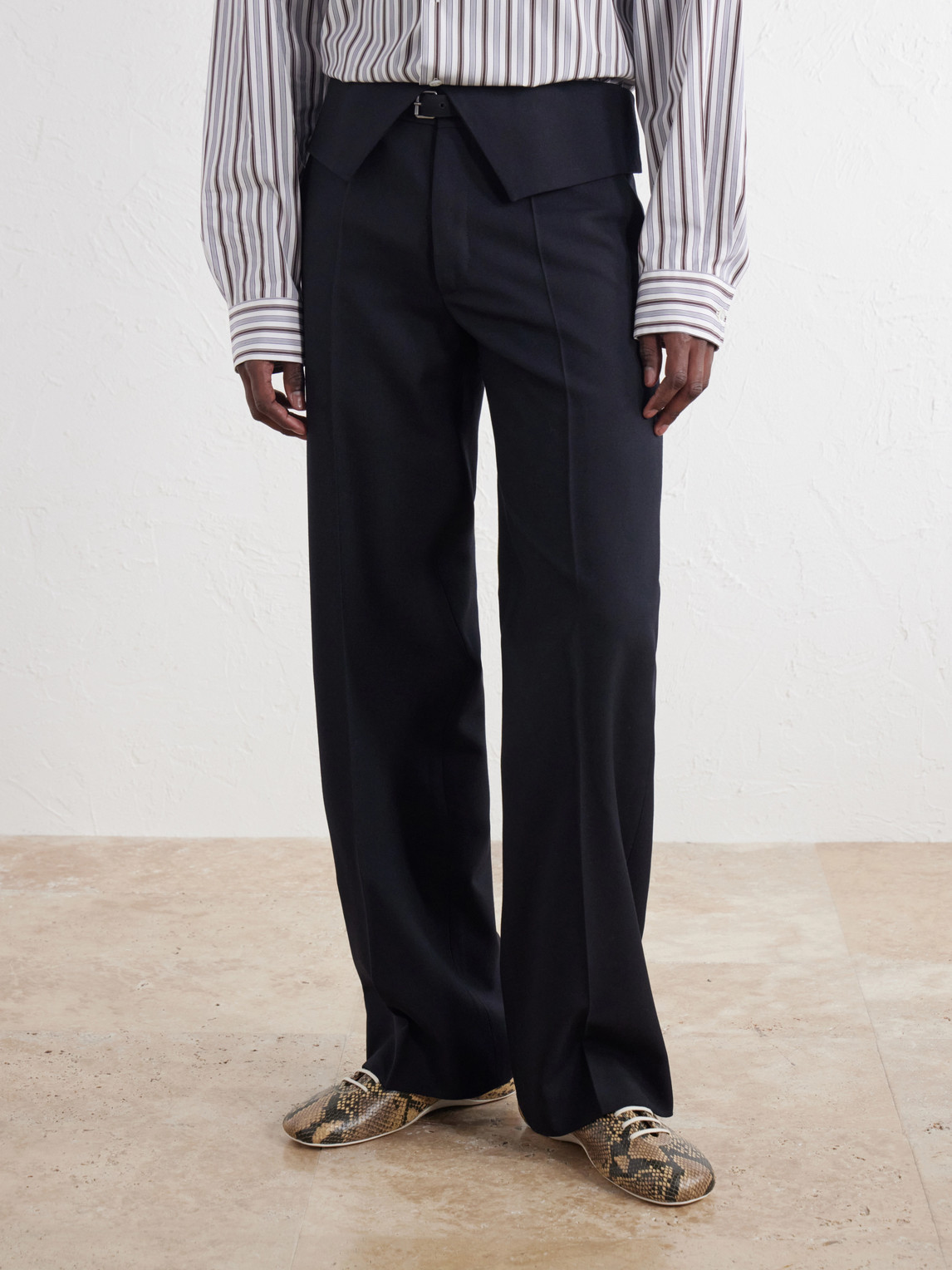 Flared Belted Wool-Twill Trousers