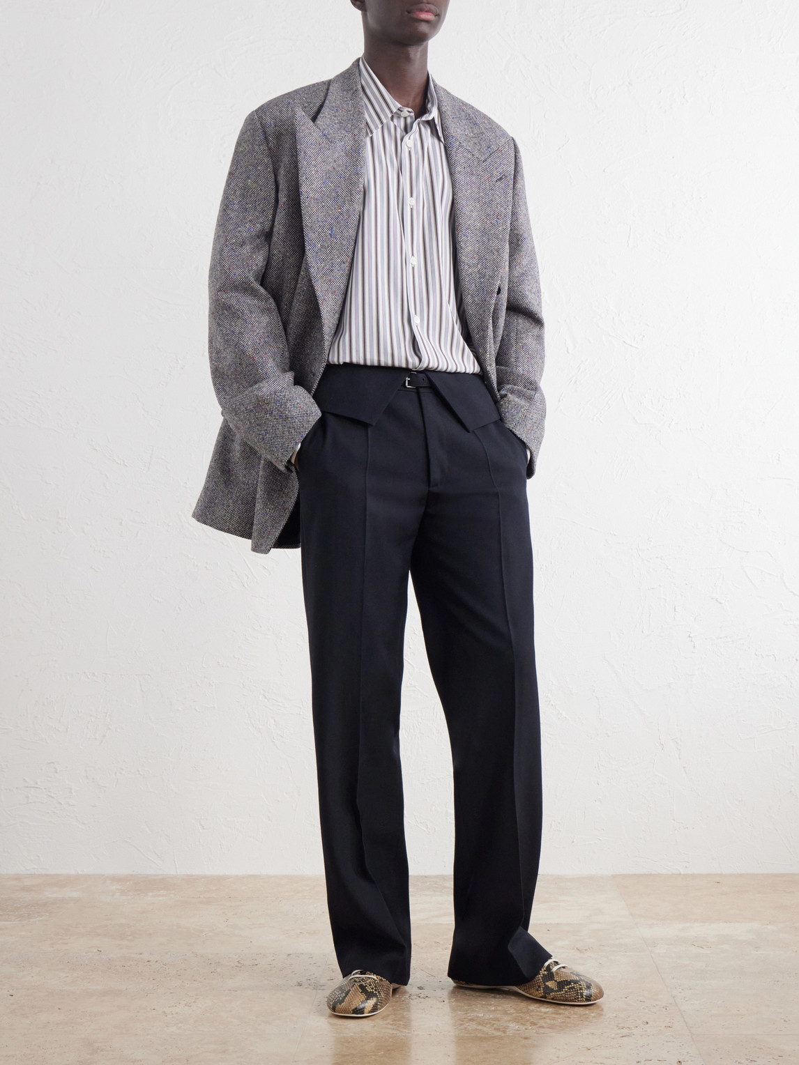 Flared Belted Wool-Twill Trousers