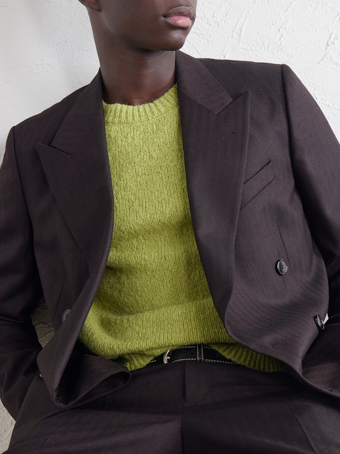 Double-Breasted Herringbone Blazer