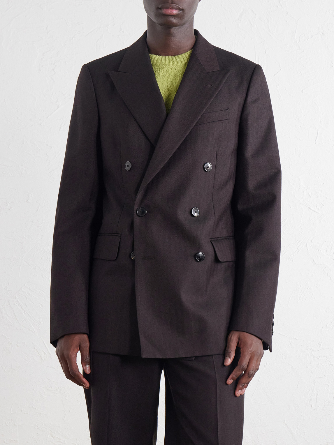 Double-Breasted Herringbone Blazer