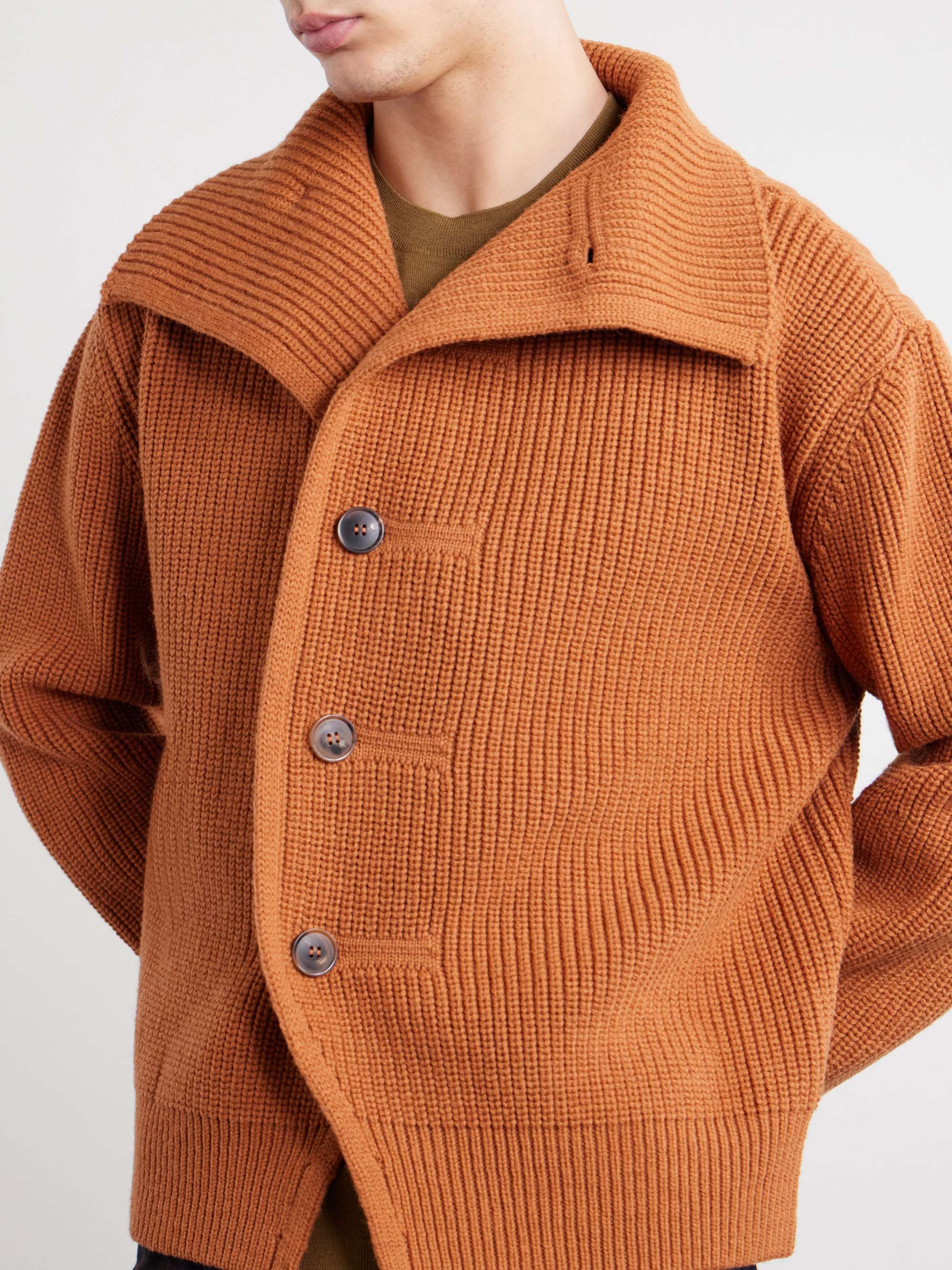 DRIES VAN NOTEN Marino Shawl-Collar Ribbed Wool Cardigan for Men