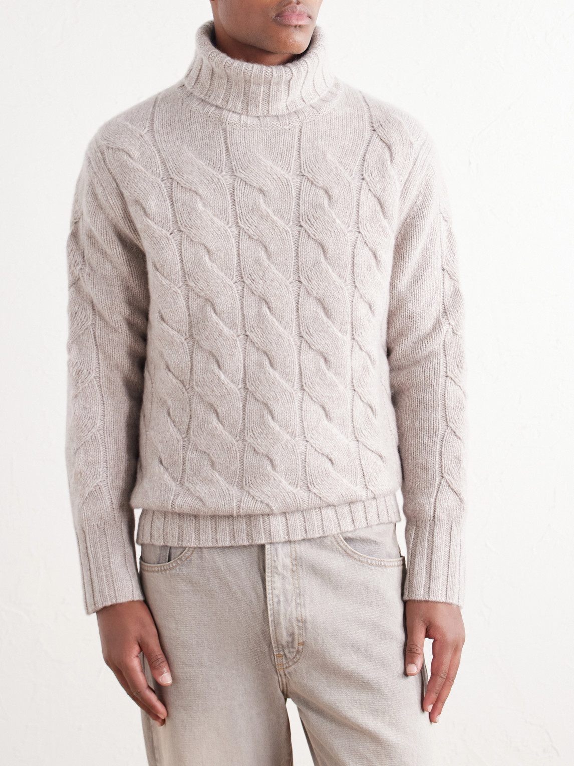 Cashmere Cable-Knit Rollneck Sweater