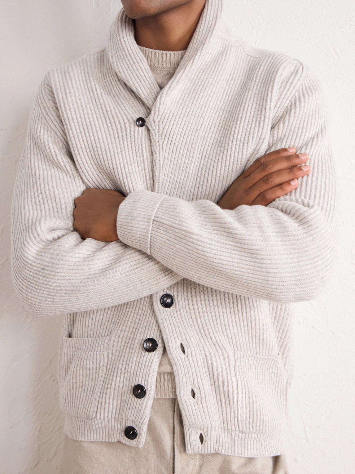 Kensington Shawl-Collar Ribbed Cashmere Cardigan