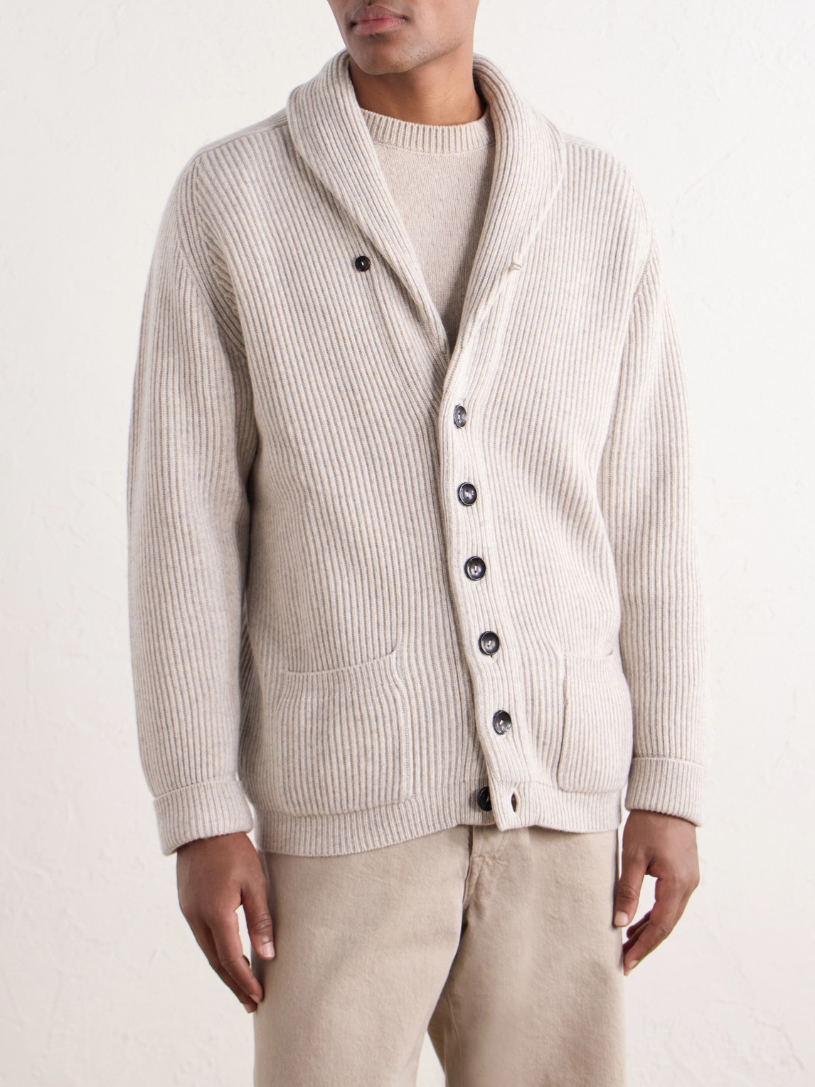 Kensington Shawl-Collar Ribbed Cashmere Cardigan