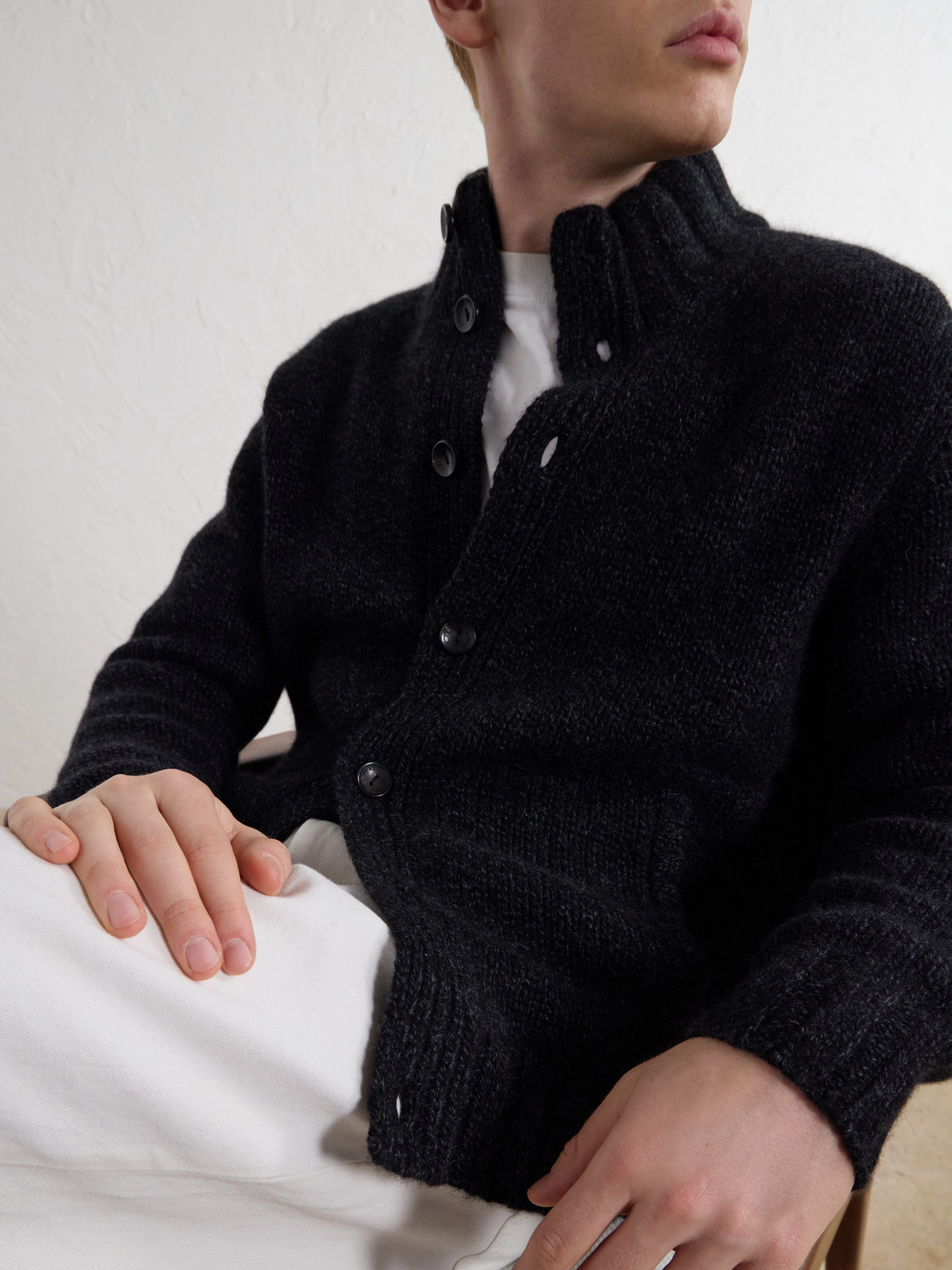 Shearling-Trimmed Cashmere Cardigan