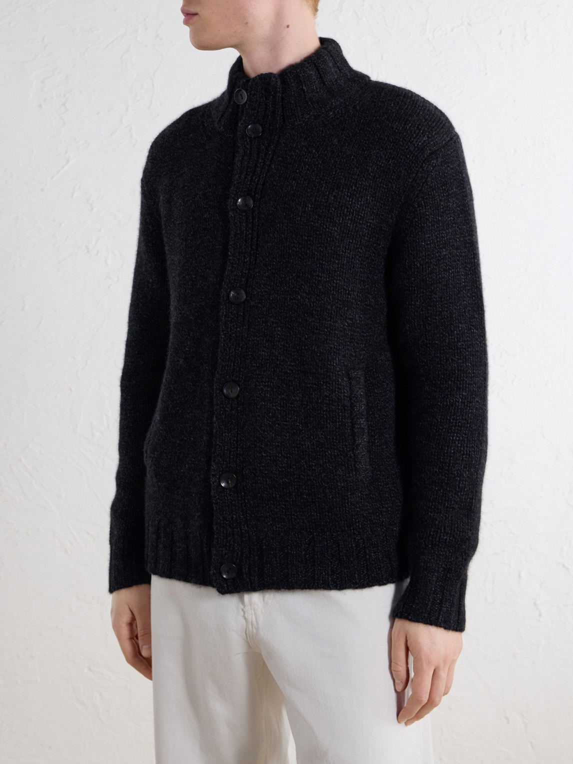 Shearling-Trimmed Cashmere Cardigan