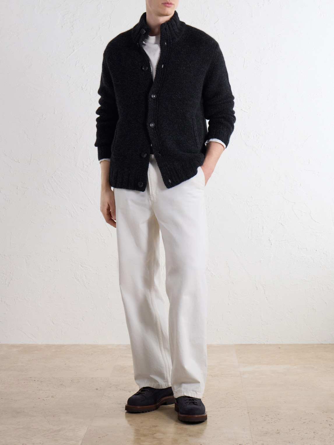 Shearling-Trimmed Cashmere Cardigan