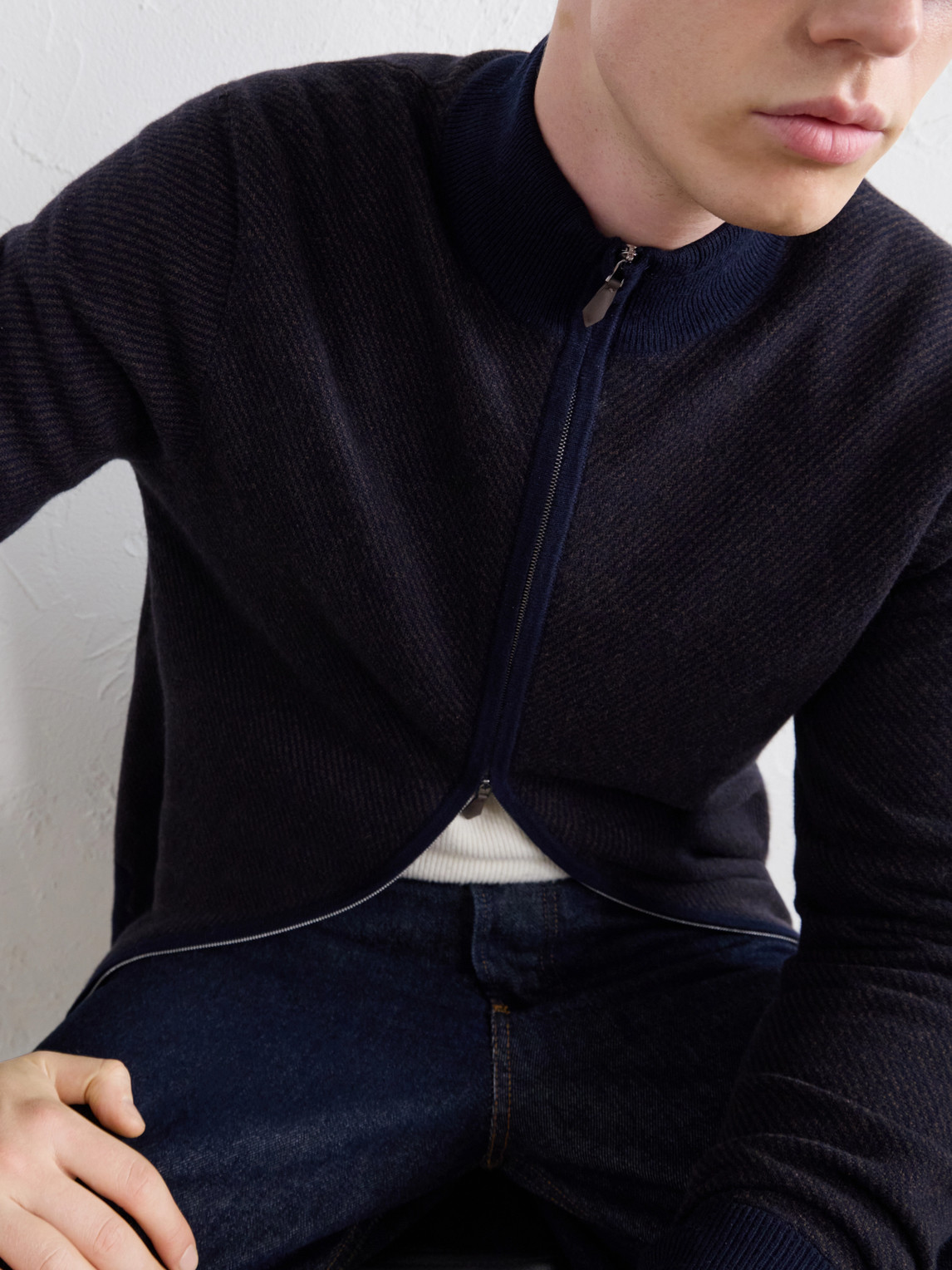 Knightsbridge Jacquard Cashmere Zip-Up Cardigan