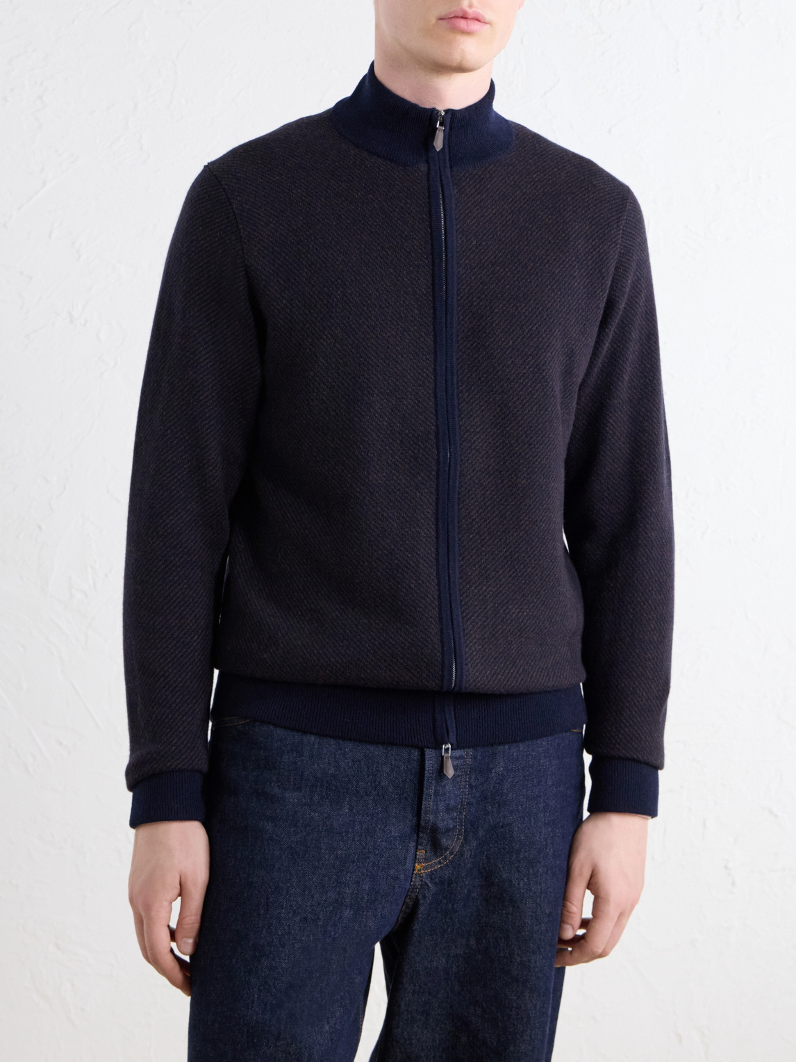 Knightsbridge Jacquard Cashmere Zip-Up Cardigan