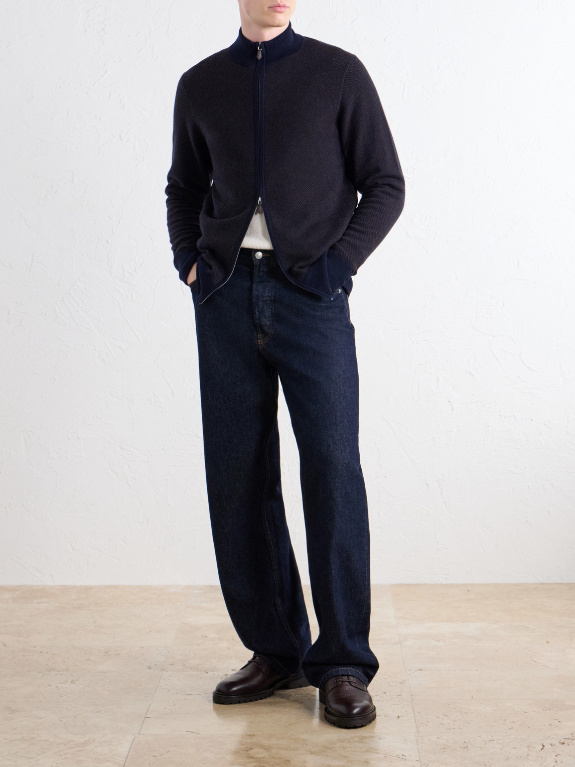 Knightsbridge Jacquard Cashmere Zip-Up Cardigan