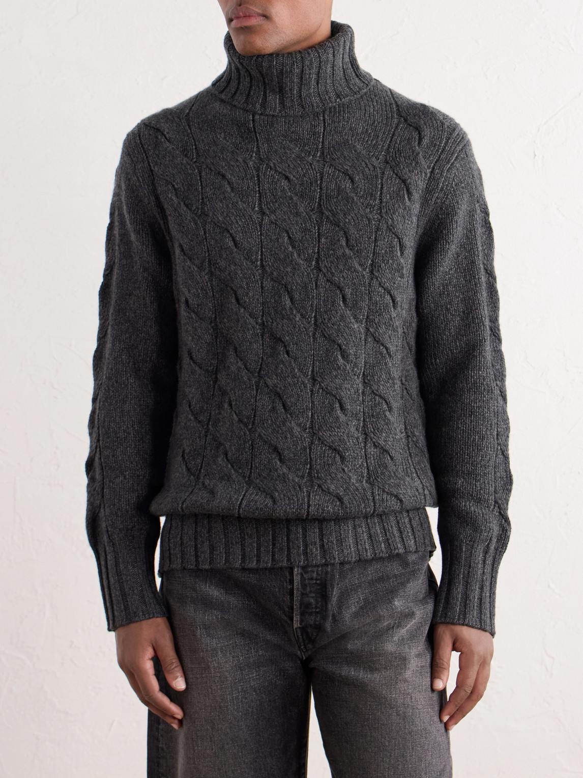 Cashmere Cable-Knit Rollneck Sweater