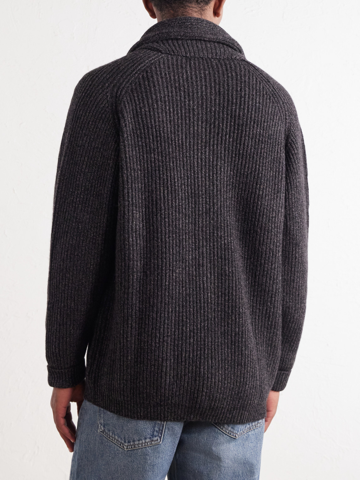 Kensington Shawl-Collar Ribbed Cashmere Cardigan