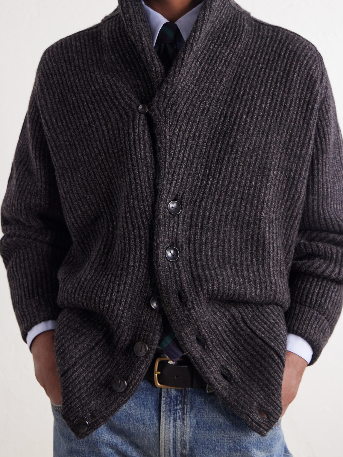 Kensington Shawl-Collar Ribbed Cashmere Cardigan