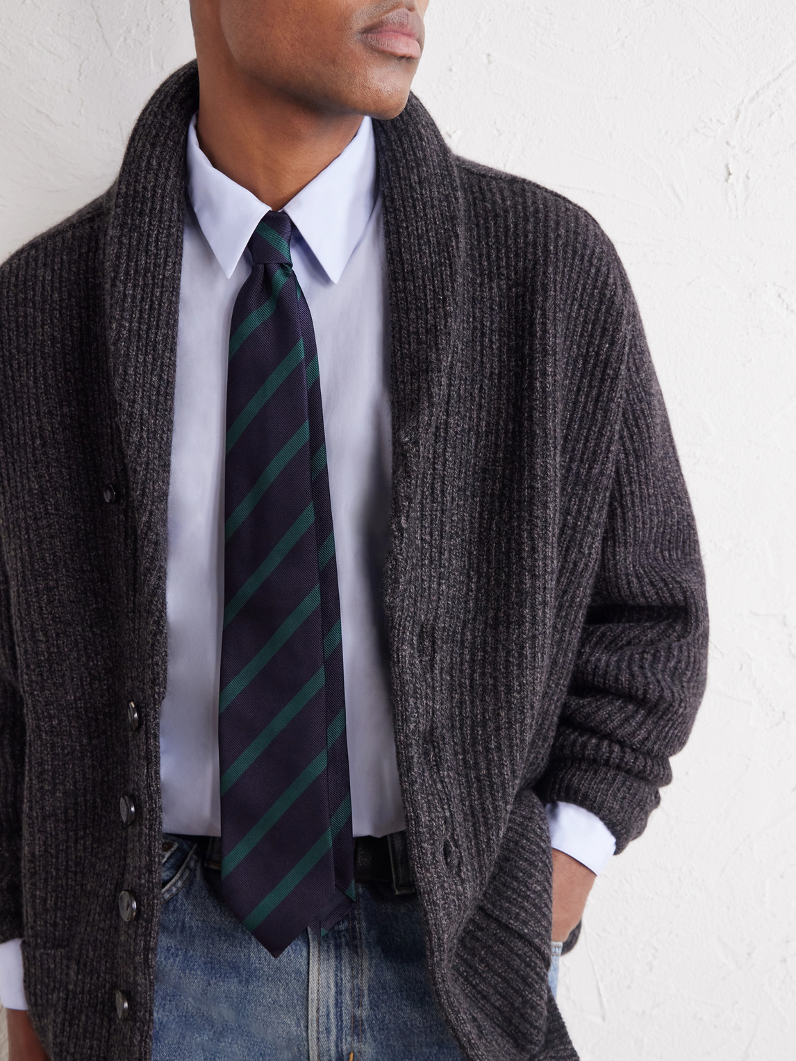 Kensington Shawl-Collar Ribbed Cashmere Cardigan