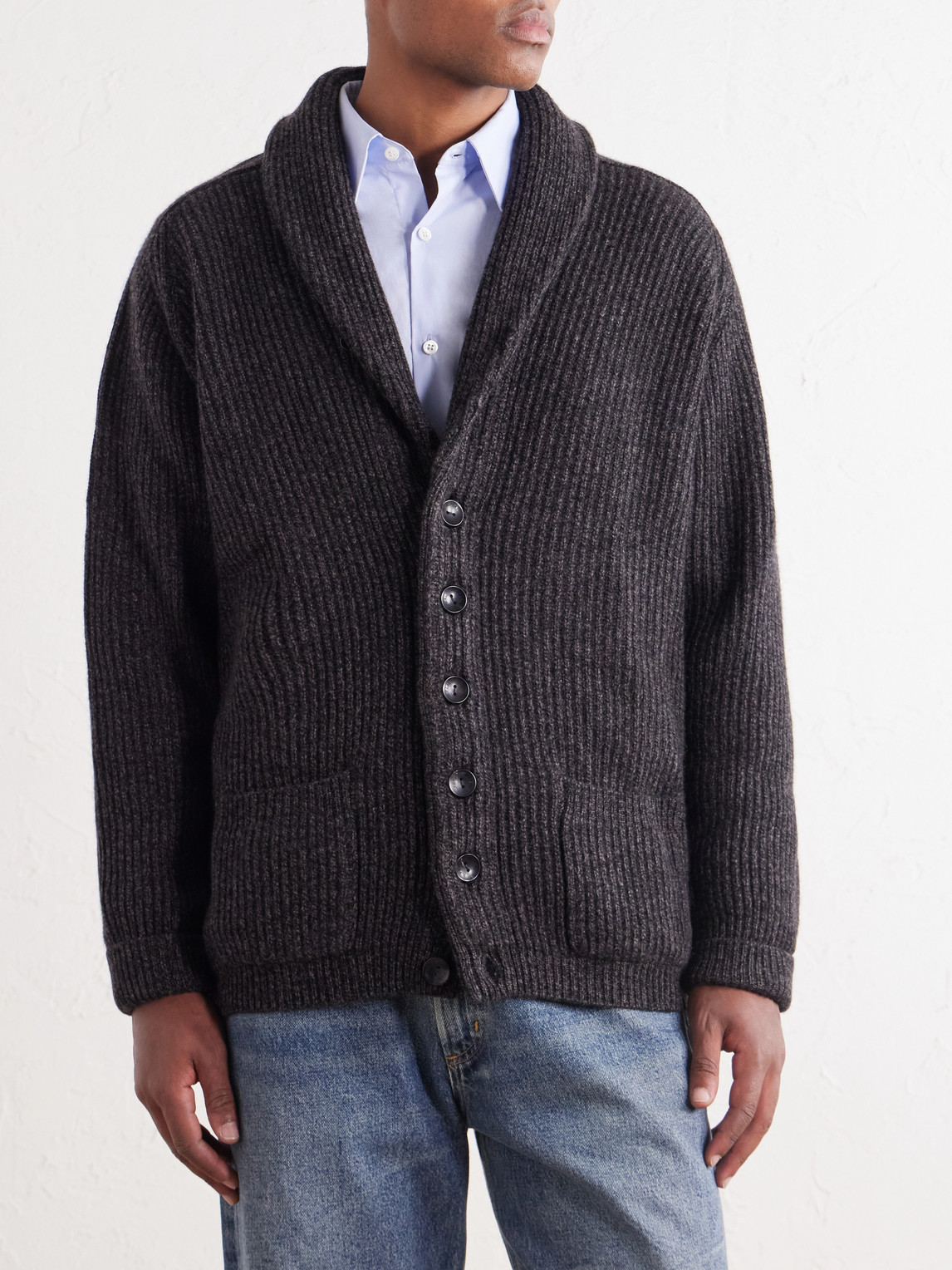 Kensington Shawl-Collar Ribbed Cashmere Cardigan