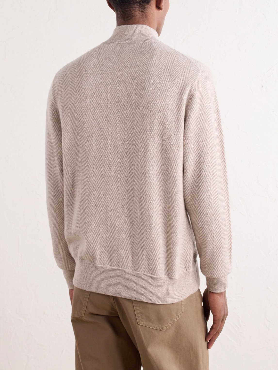 Knightsbridge Herringbone Cashmere Zip-Up Cardigan