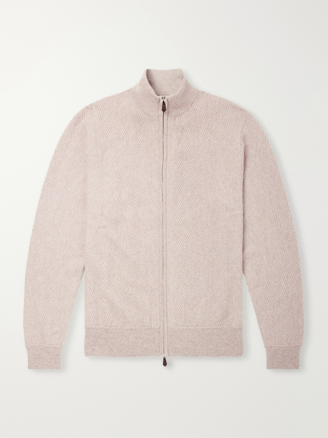 Knightsbridge Herringbone Cashmere Zip-Up Cardigan