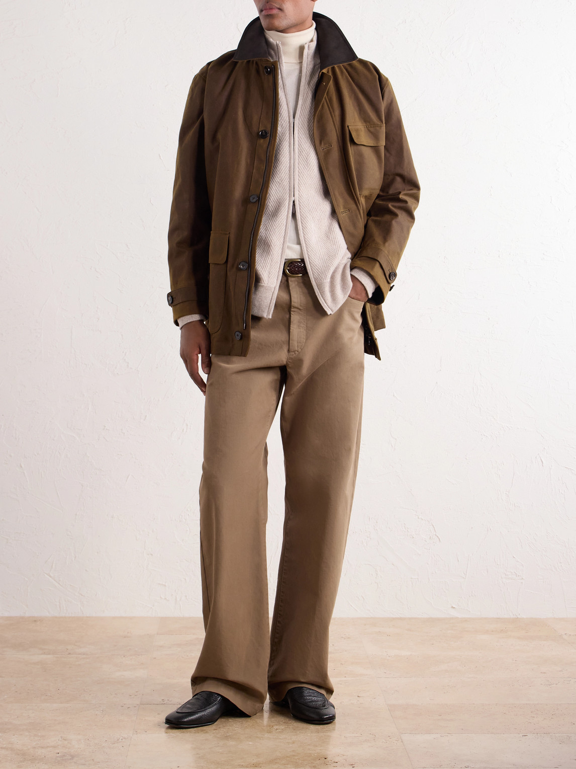 Knightsbridge Herringbone Cashmere Zip-Up Cardigan