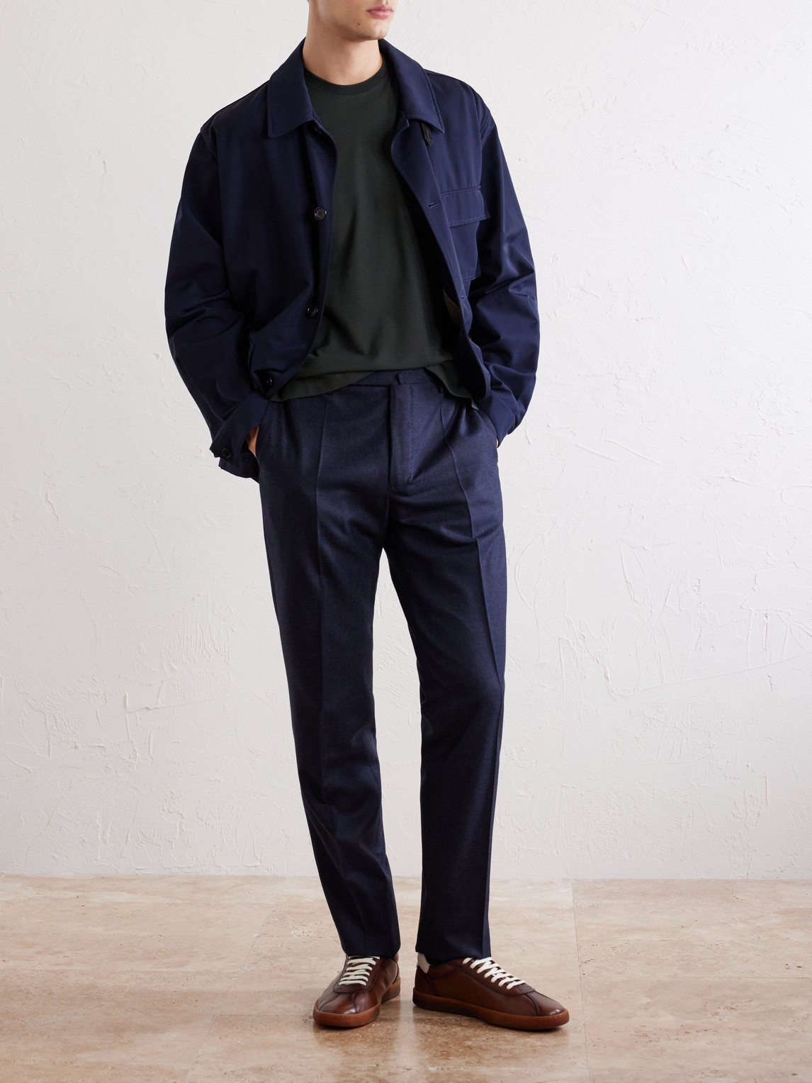 Incotex Straight-Leg Wool And Cashmere-Blend Trousers
