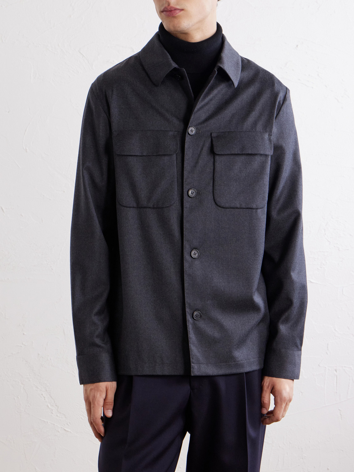 Incotex Stretch-Wool Flannel Overshirt