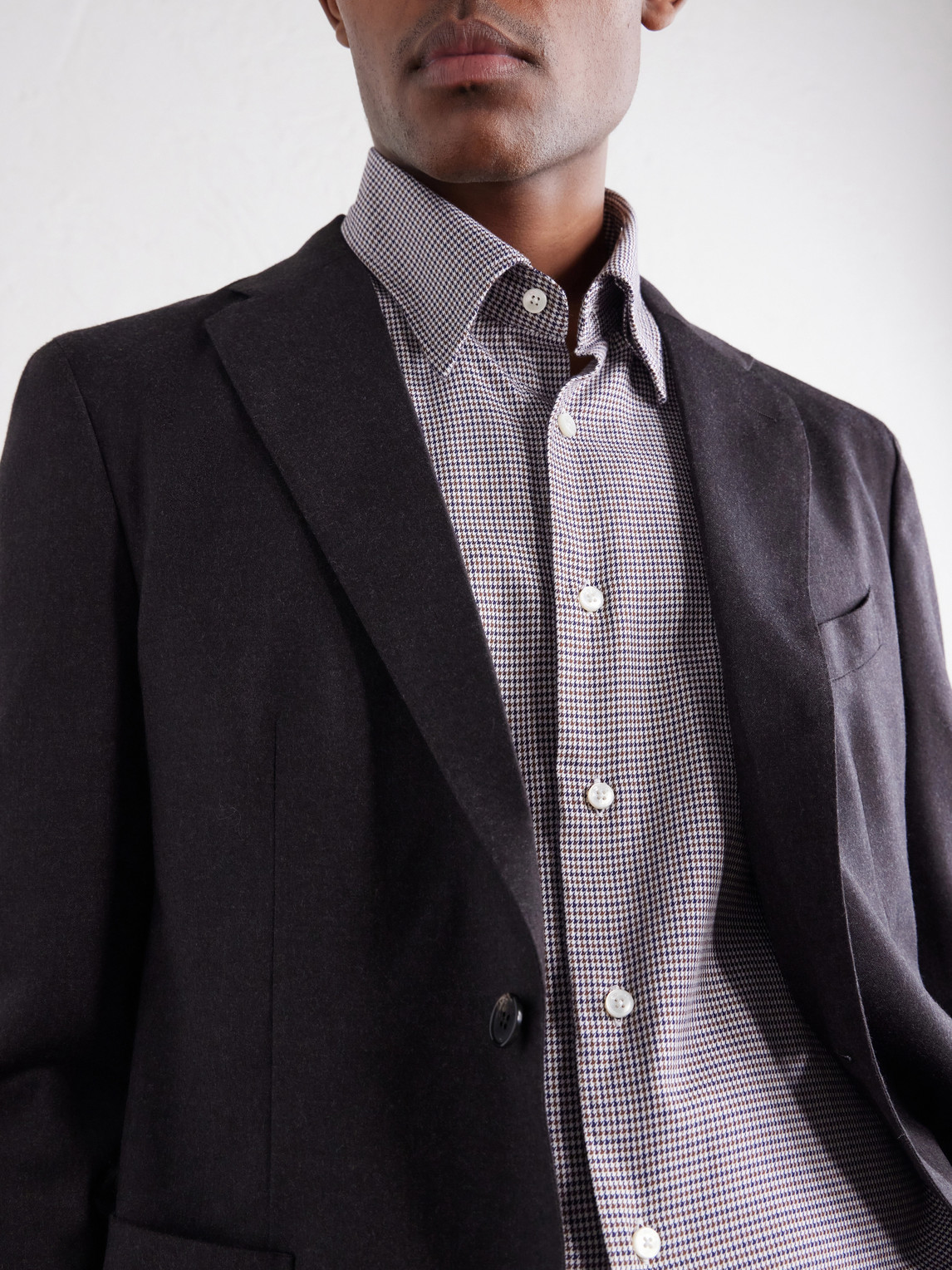 Glanshirt Button-Down Collar Houndstooth Cotton Shirt