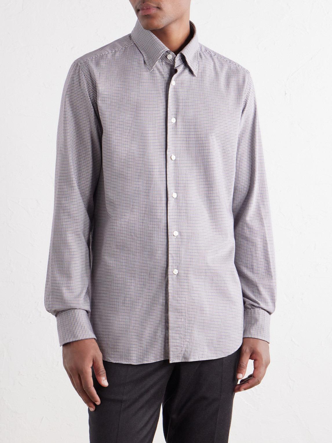 Glanshirt Button-Down Collar Houndstooth Cotton Shirt