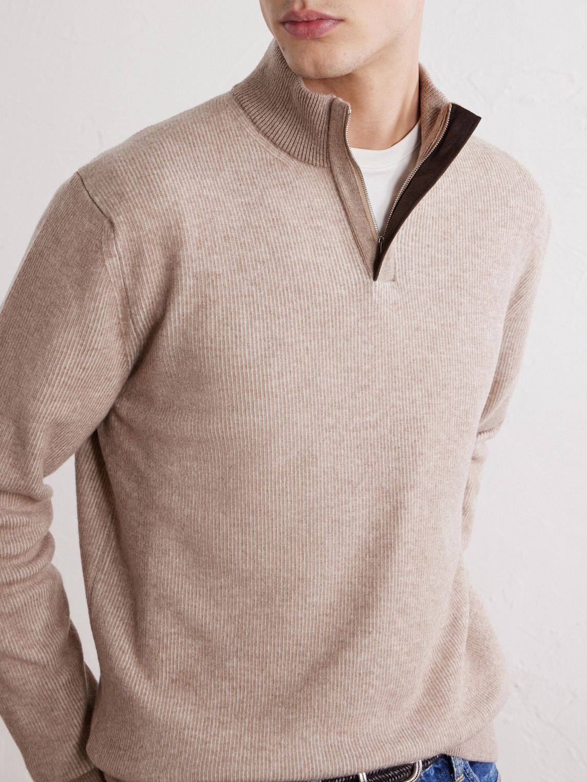 Slowear Virgin Wool Half-zip Sweater In Neutrals