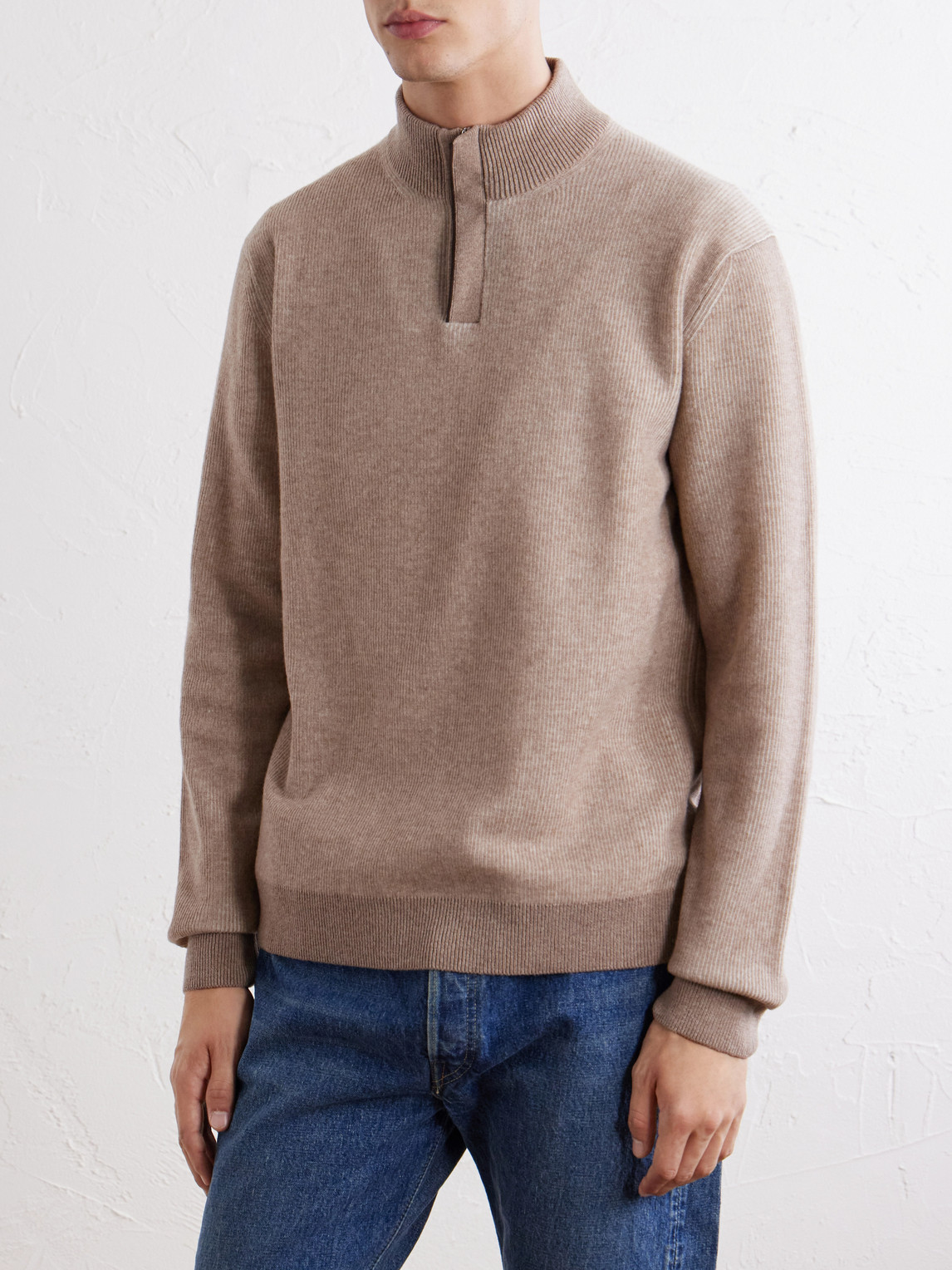 Slowear Virgin Wool Half-zip Sweater In Neutrals