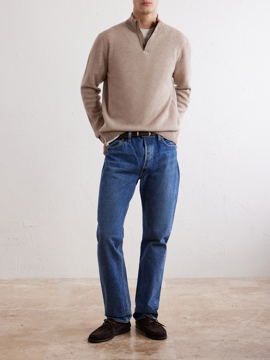 Slowear Virgin Wool Half-zip Sweater In Neutrals