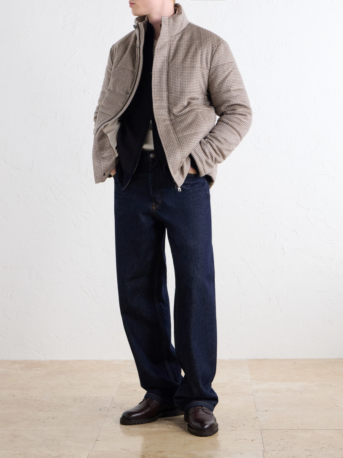 Quilted Houndstooth Cashmere Jacket