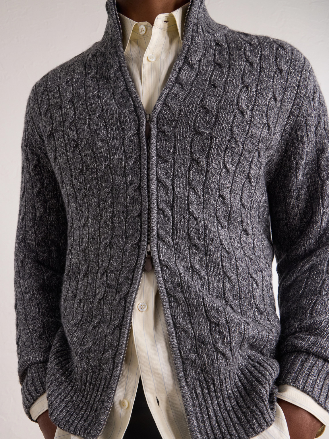 Cable-Knit Cashmere Zip-Up Sweater