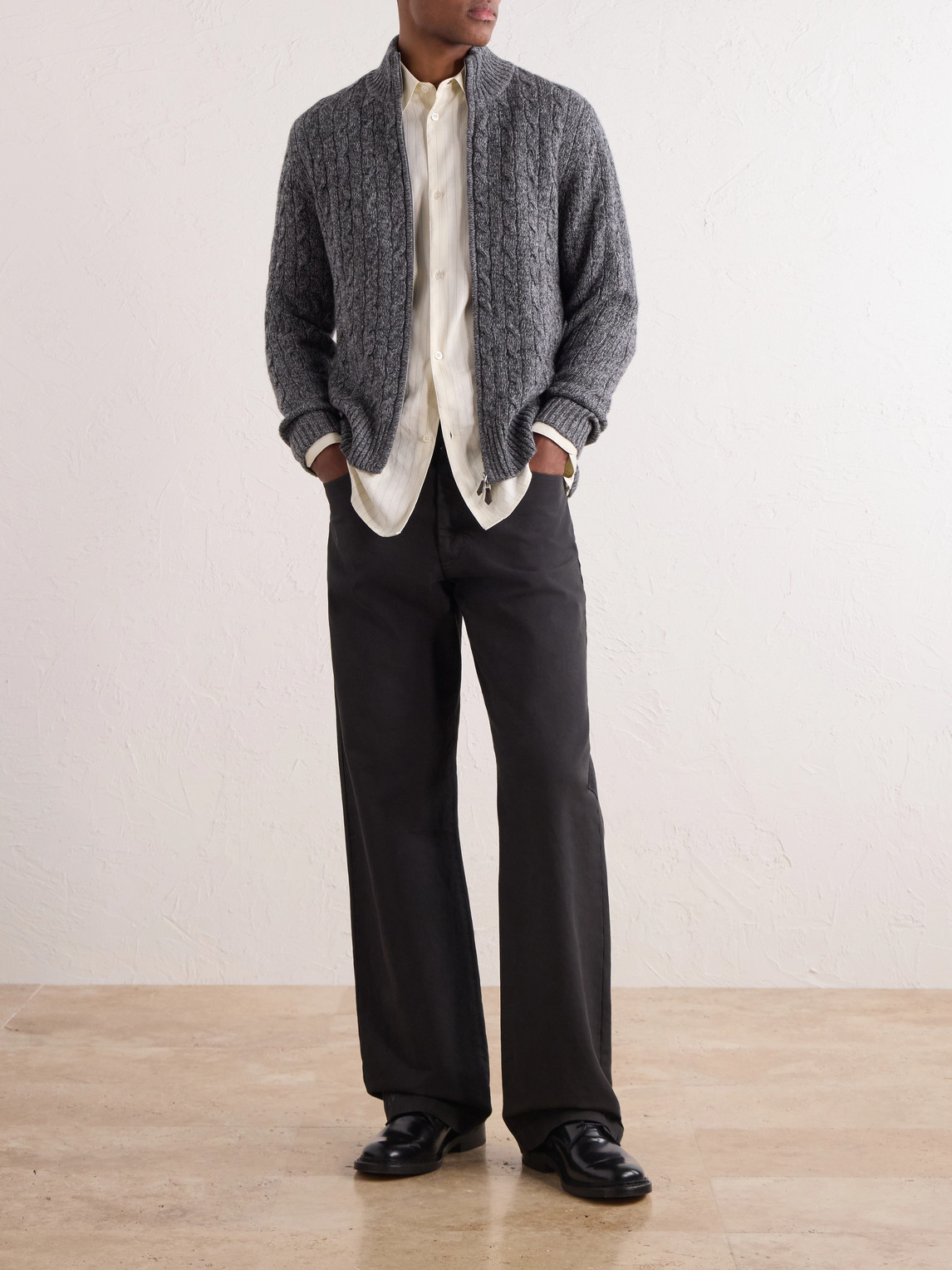 Cable-Knit Cashmere Zip-Up Sweater