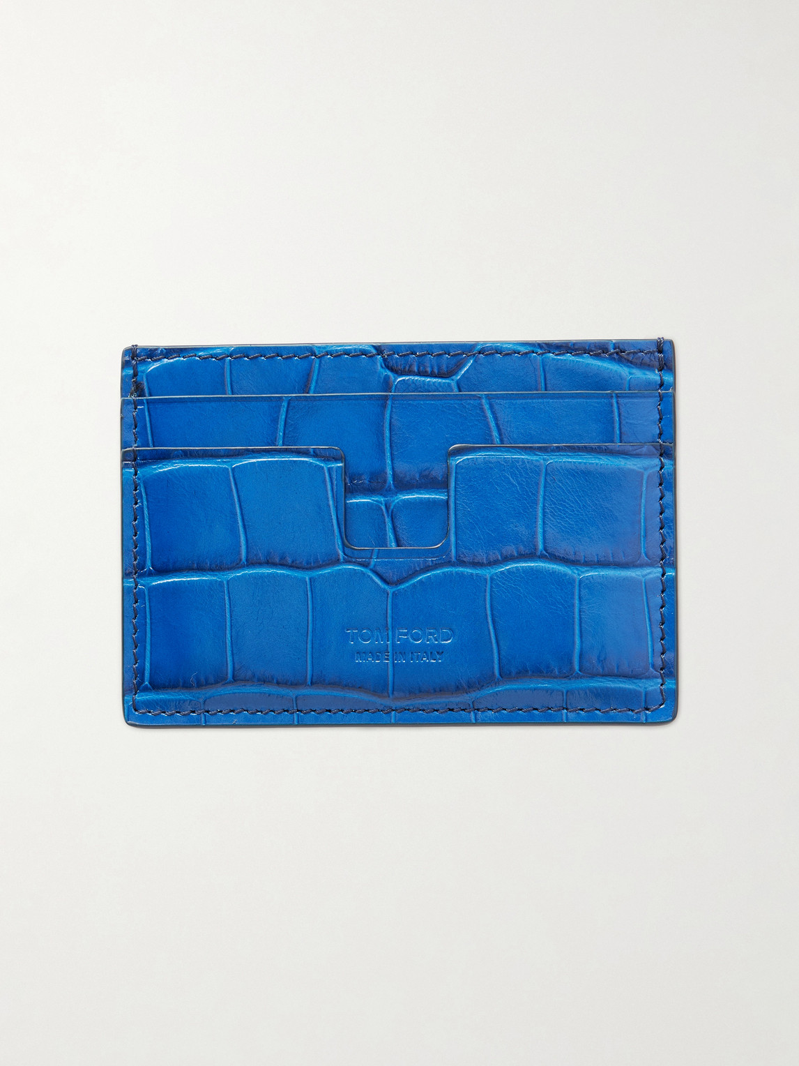 Tom Ford Croc-effect Leather Card Holder In Blue