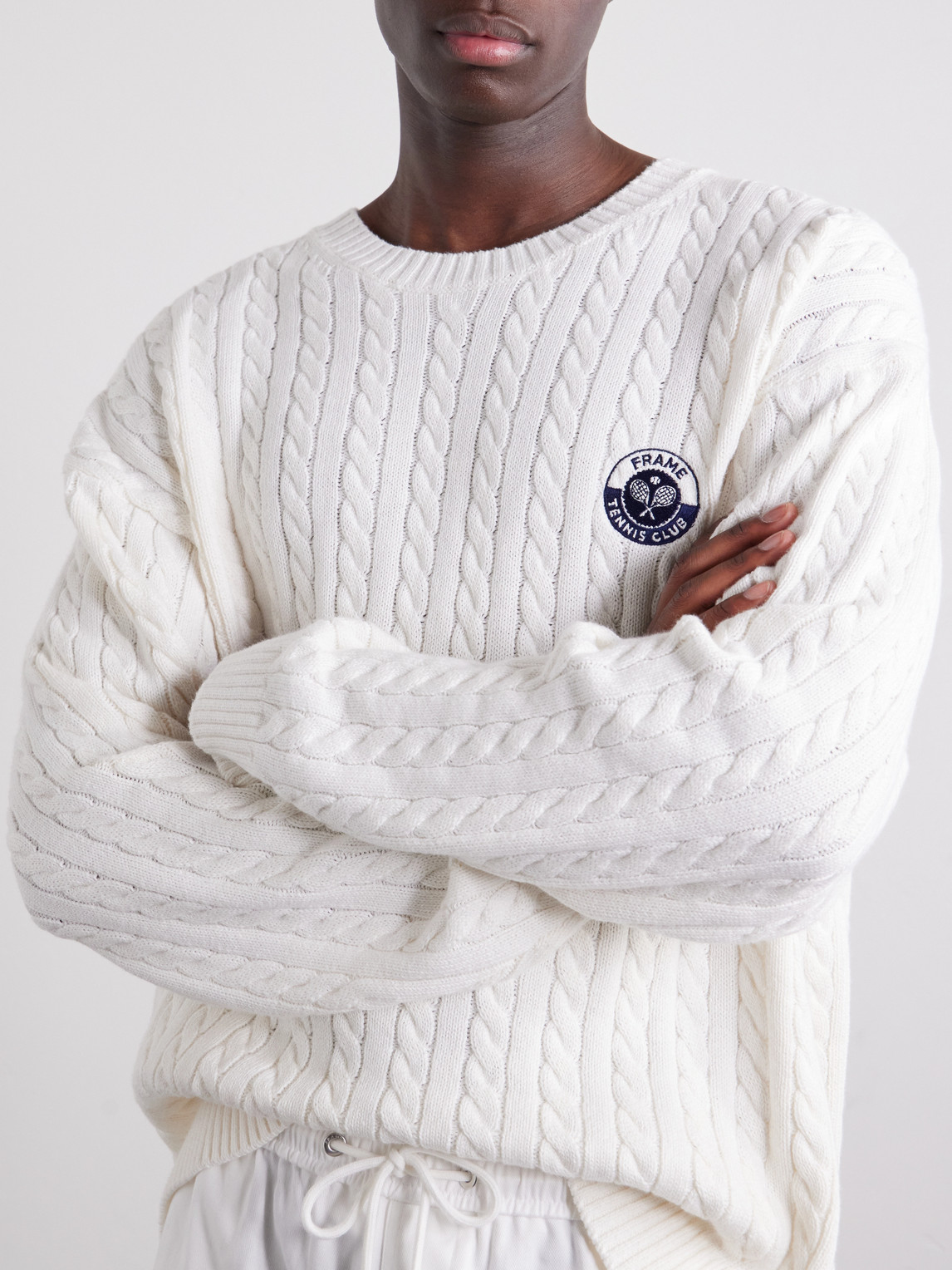 Logo-Embroidered Cable-Knit Cotton And Wool-Blend Sweater