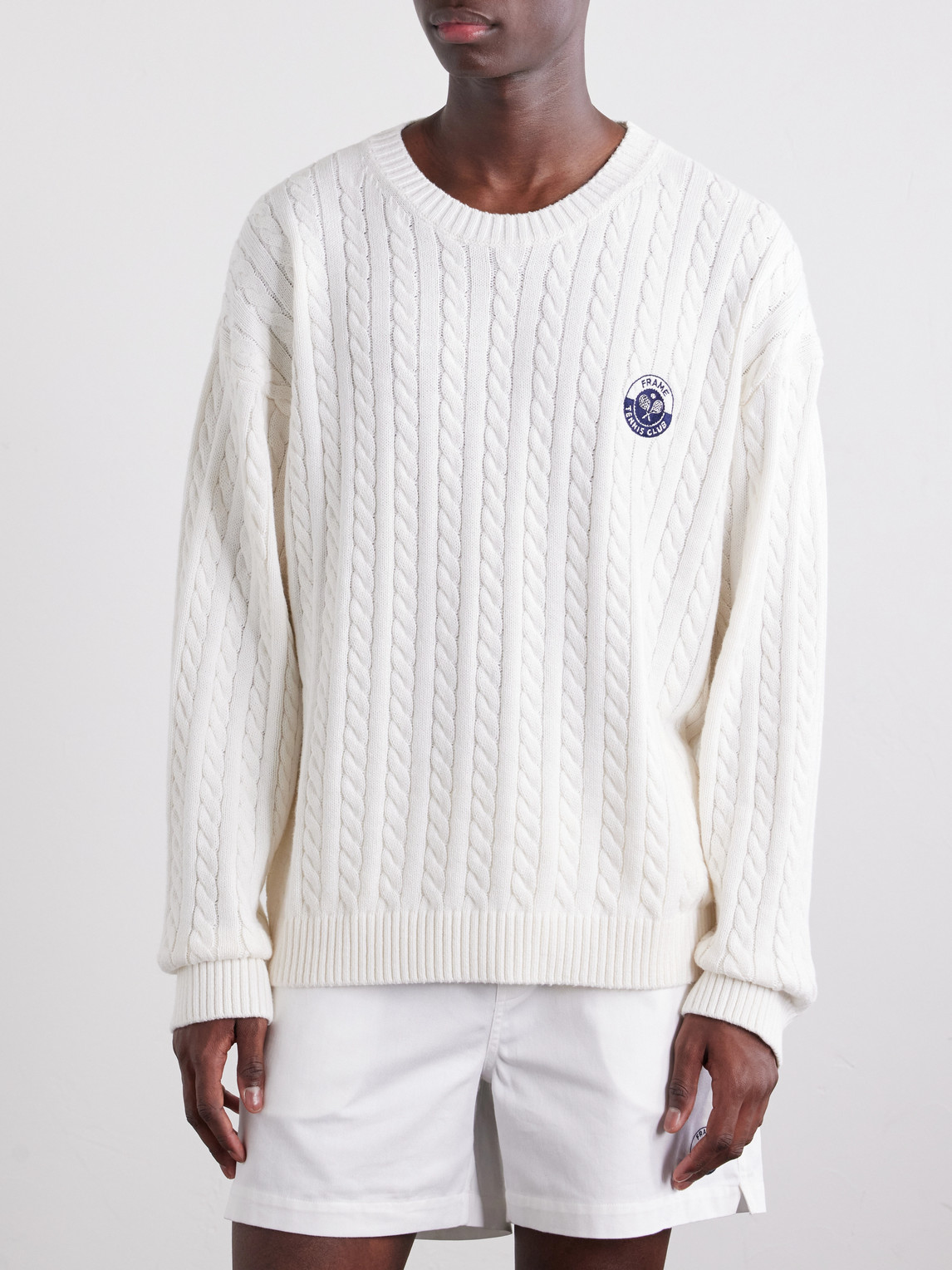 Logo-Embroidered Cable-Knit Cotton And Wool-Blend Sweater