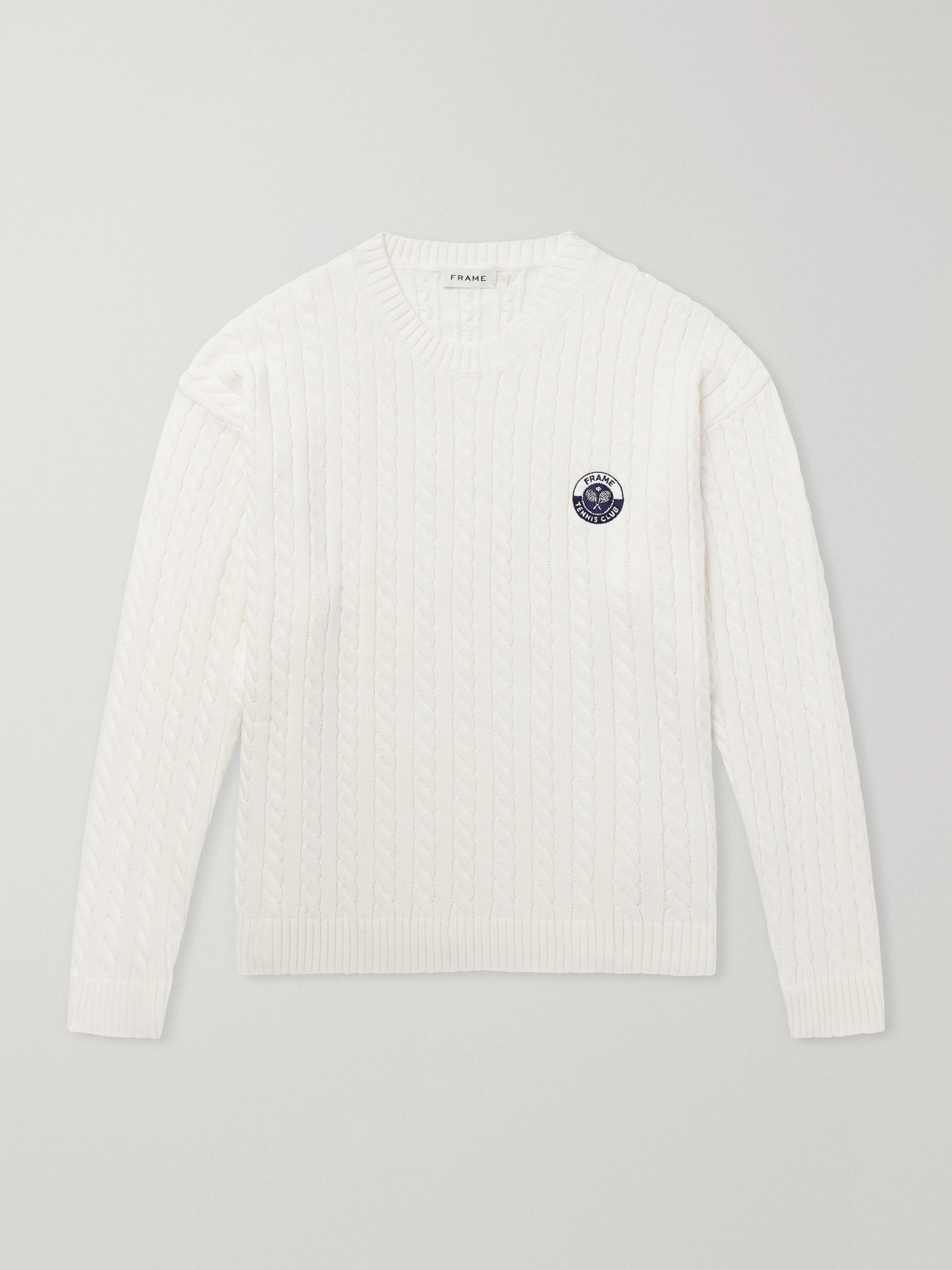 FRAME – Logo-Embroidered Cable-Knit Cotton and Wool-Blend Sweater