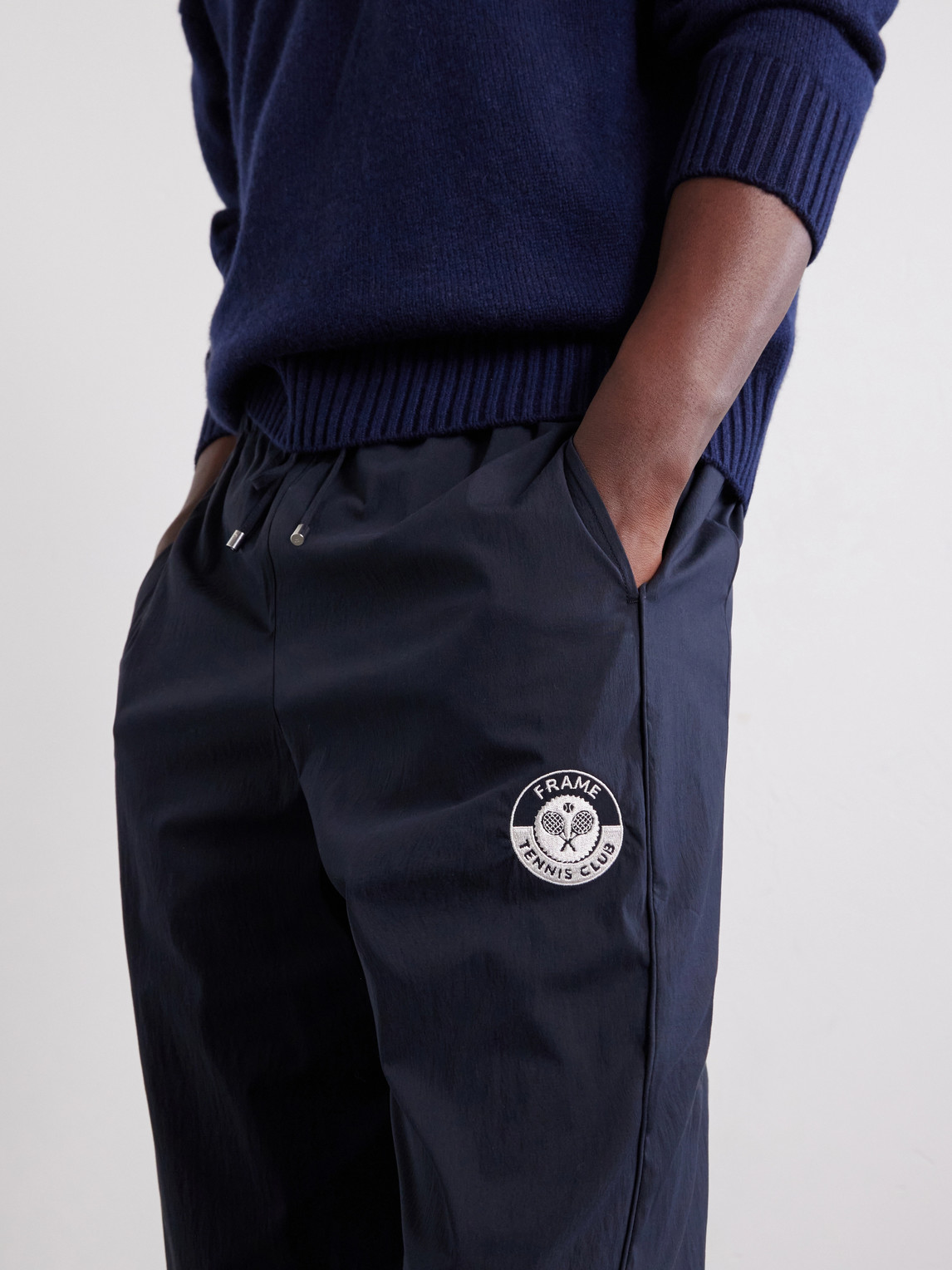 Straight-Leg Drawstring Logo-Embroidered Cotton-Blend Trousers