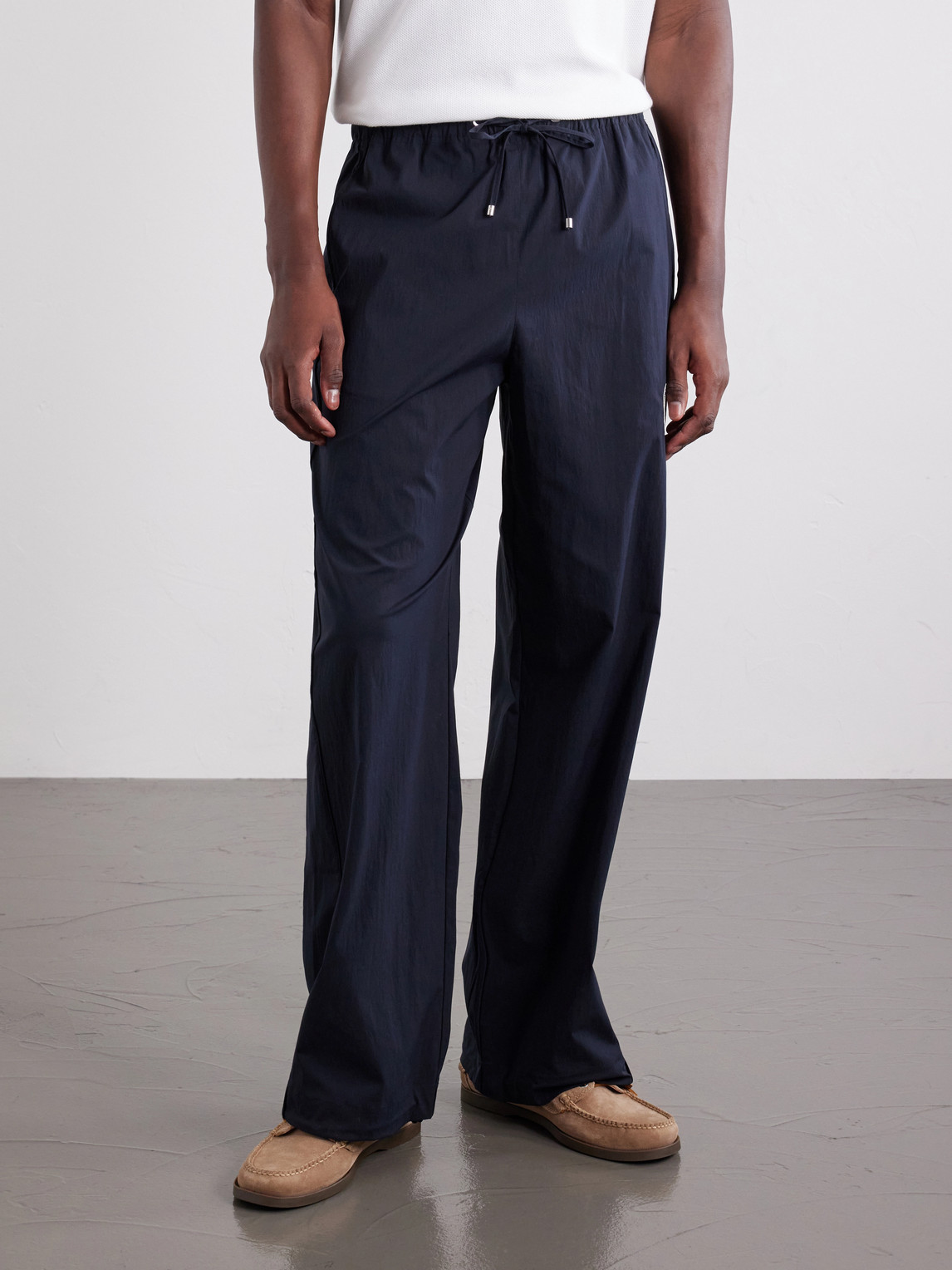 Straight-Leg Drawstring Logo-Embroidered Cotton-Blend Trousers