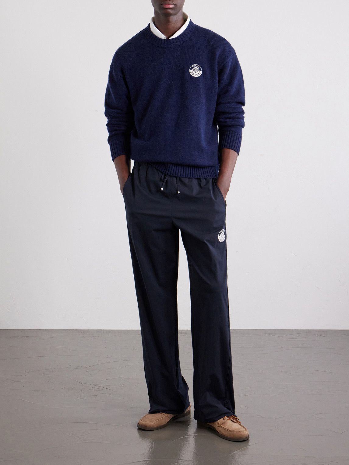 Straight-Leg Drawstring Logo-Embroidered Cotton-Blend Trousers