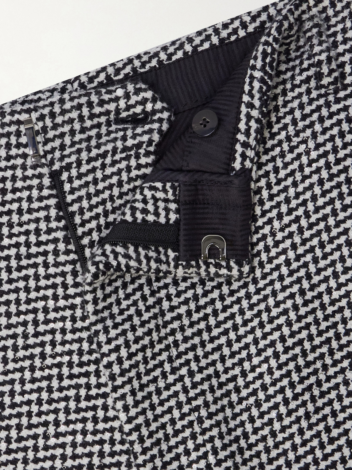 Straight-Leg Sequin-Detailed Houndstooth Wool-Blend Suit Trousers