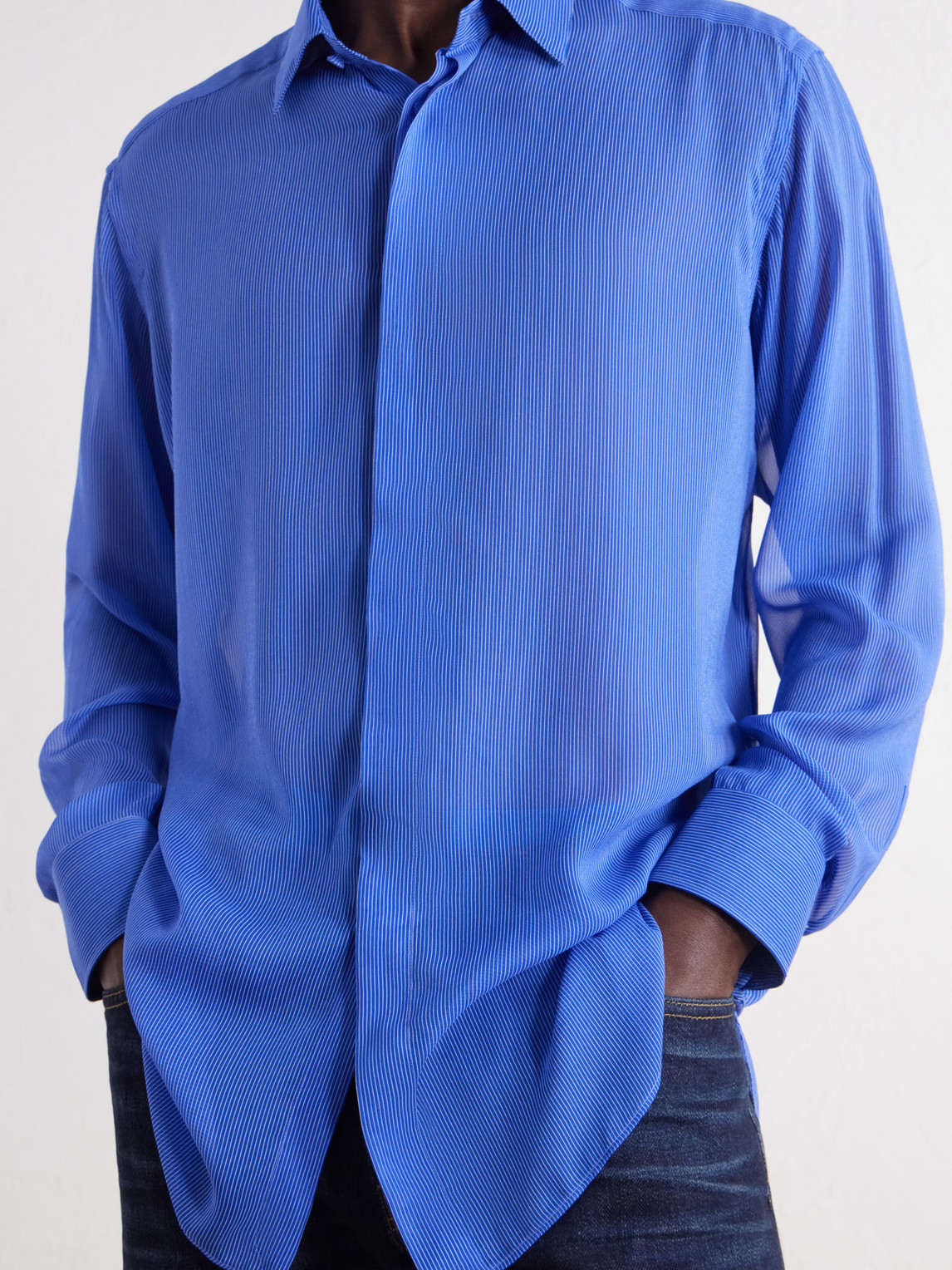 Micro-Striped Silk-Organza Shirt