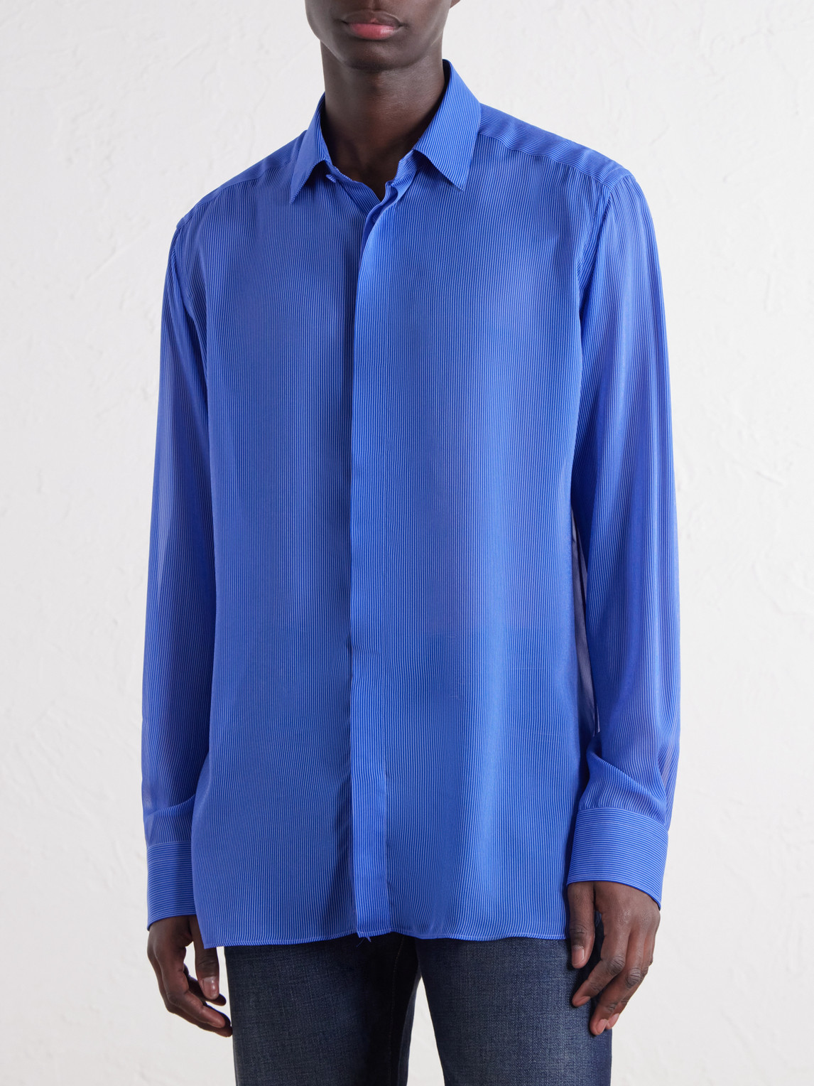 Micro-Striped Silk-Organza Shirt