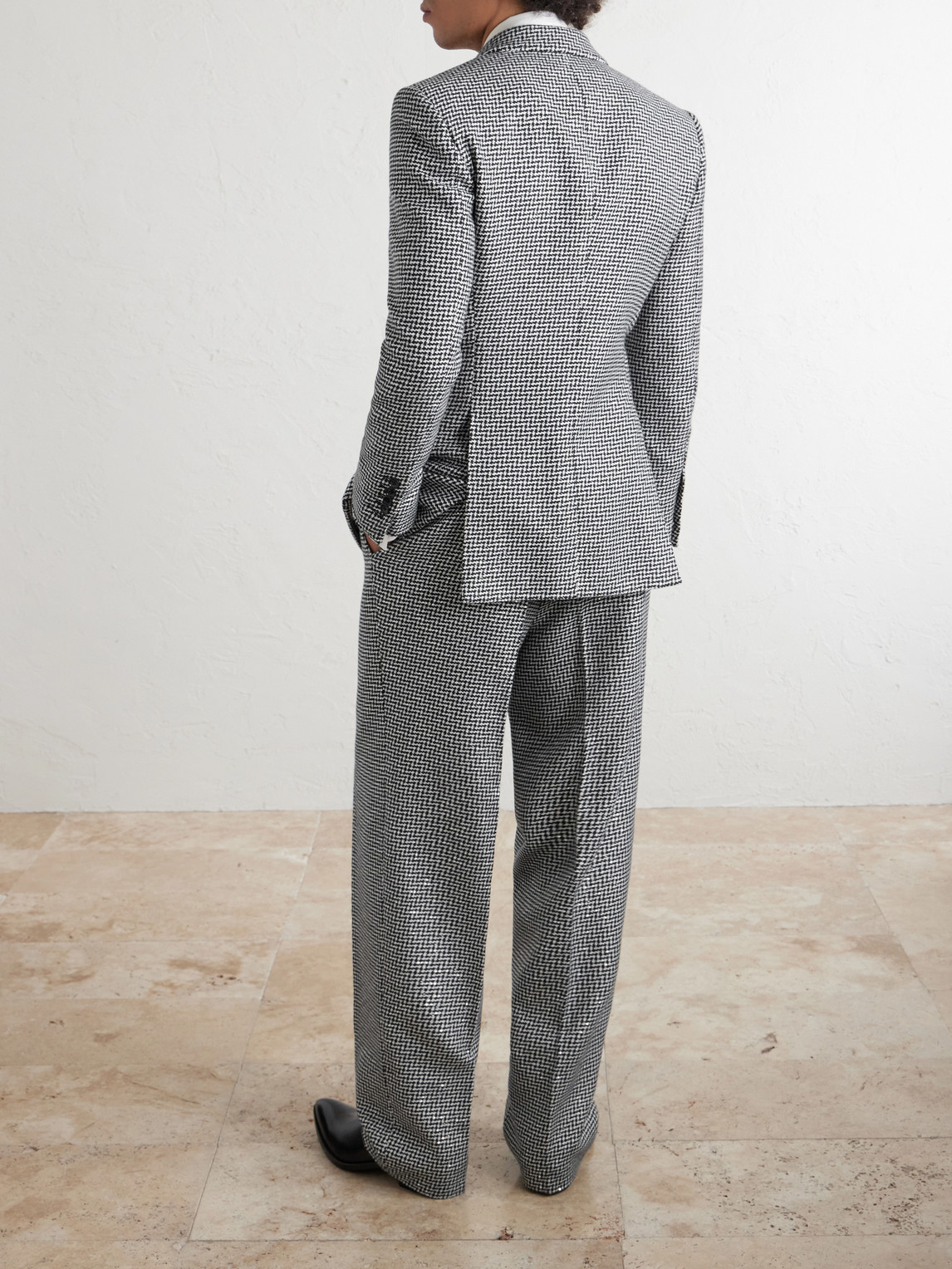 Sequin-Detailed Houndstooth Wool-Blend Suit Jacket