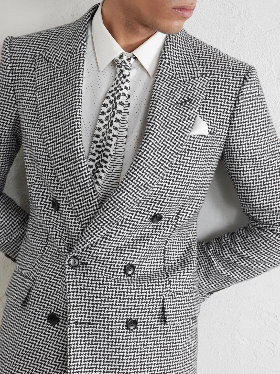 Sequin-Detailed Houndstooth Wool-Blend Suit Jacket