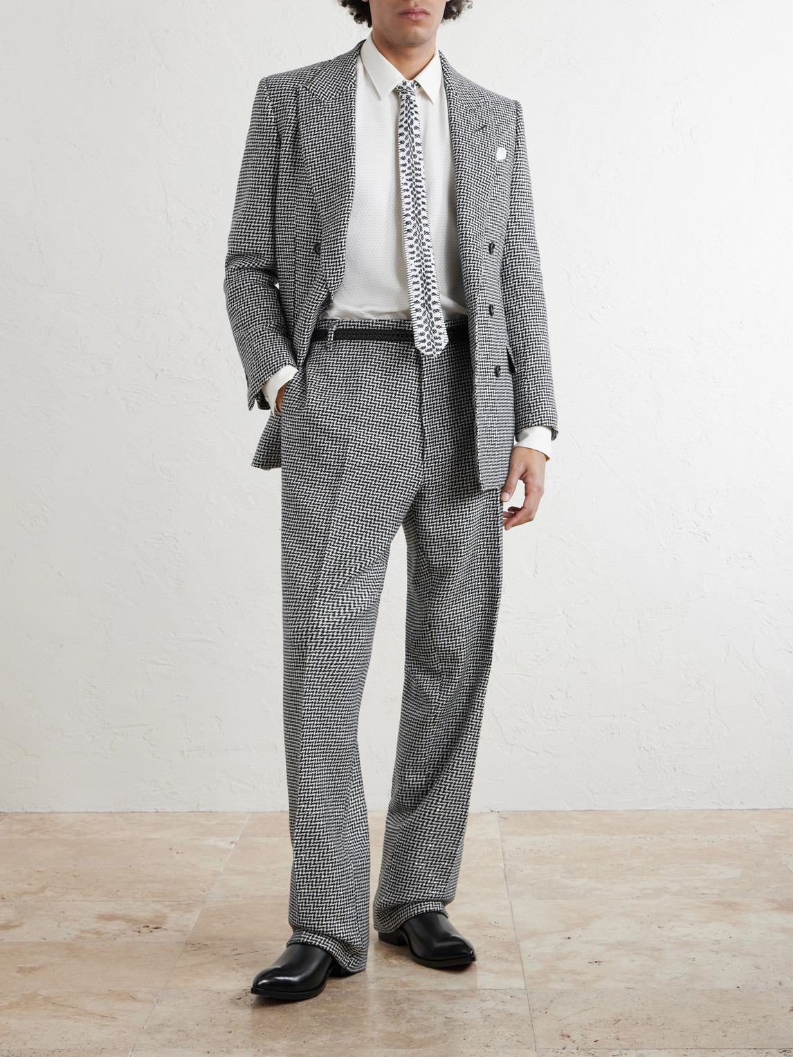 Sequin-Detailed Houndstooth Wool-Blend Suit Jacket