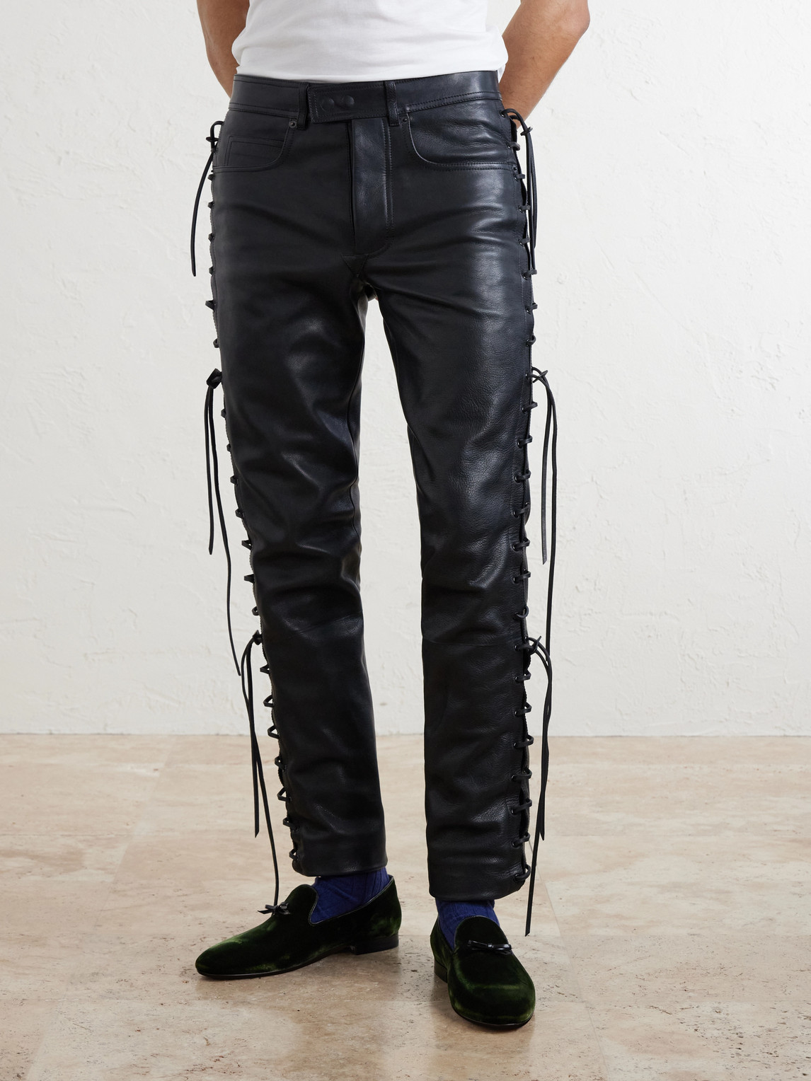 Straight-Leg Full-Grain Leather Trousers